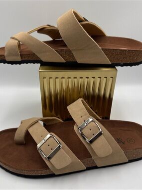 American Exchange Men’s 12 Beige Dude Flat Crisscross Adjustable Straps Slide